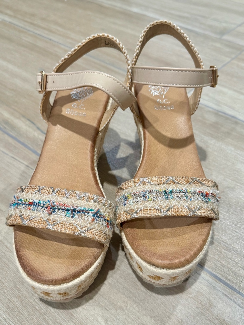 Woven Espadrille Wedge Sandals in Beige Size 7